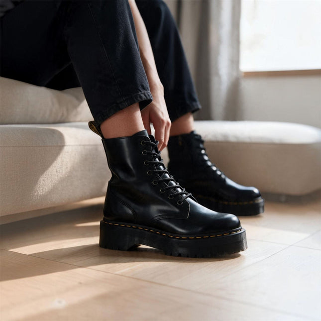 Dr Martens Jadon Black Smooth Leather Platform Boots - 15265001
