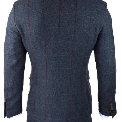 Mens Herringbone Tweed Suit 3 Piece Navy Blue Peaky Blinders 1920s Tailored Fit