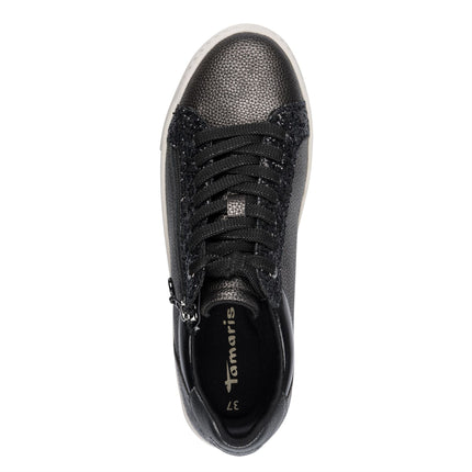 Tamaris Womens Petwer Silver Faux Leather Fashion Lace Up Sneakers
