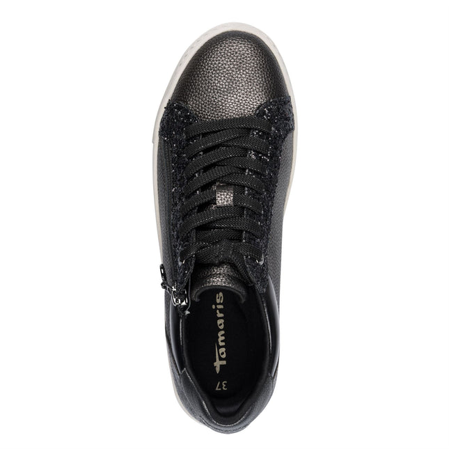 Tamaris Womens Petwer Silver Faux Leather Fashion Lace Up Sneakers