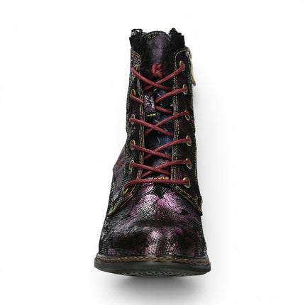 Laura Vita Women's Floral Goth Victorian Violet Leather Heeled Ankle Boots - Alcizeeo-190