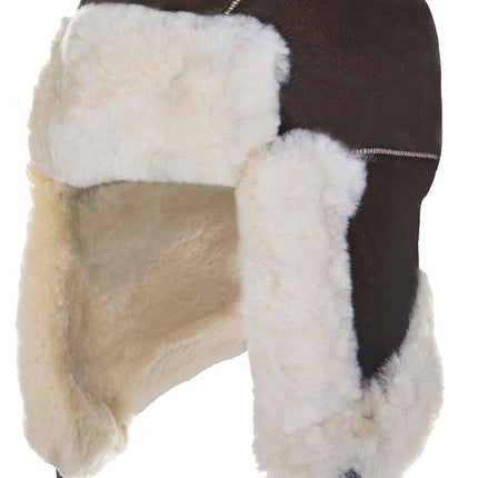 Men's B3 Brown Cream RAF Aviator Shearling Sheepskin WW2 Flying Hat Helmet