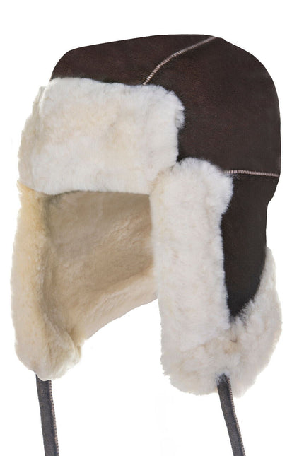 Men's B3 Brown Cream RAF Aviator Shearling Sheepskin WW2 Flying Hat Helmet