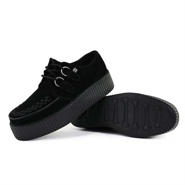 TUK Viva High Creeper Black Suede Platform Lace-Up Goth Shoes - AV7757