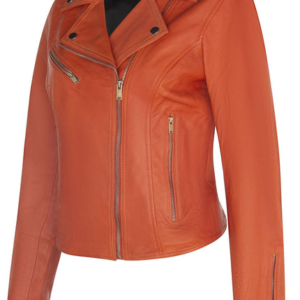 Womens Leather Classic Biker Brando Jacket-Baku