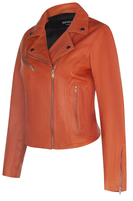 Womens Leather Classic Biker Brando Jacket-Baku