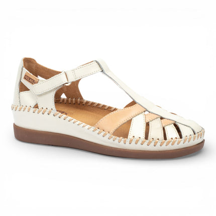 Pikolinos Women's White Leather Semi-Open Wedge Sandal Shoes - Cadaques
