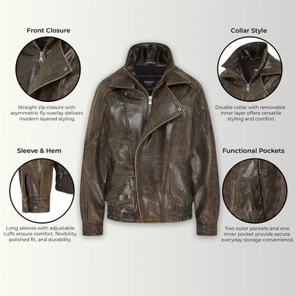 Womens Leather Biker Blouson Oversized Jacket - Big Bomber