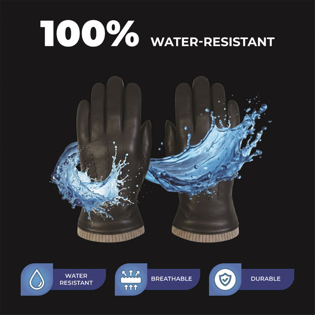 Men’s Black Italian Leather Warm Wool Lining Winter Gloves - M-LGV-405