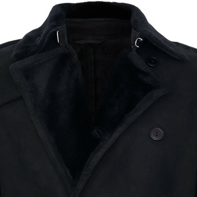 Mens Shearling Sheepskin Suede Pea Coat-Cali
