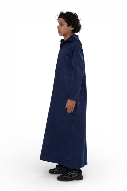 Kids Boys Hooded Eid Navy Blue Moroccan Jubba Robe Ramadan Eid Thobe - K-HM12