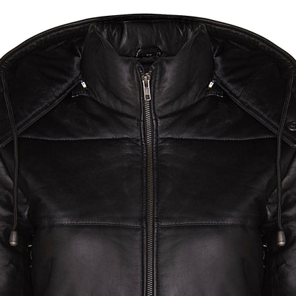 Womens Puffer Leather Bomber Jacket-Ajax