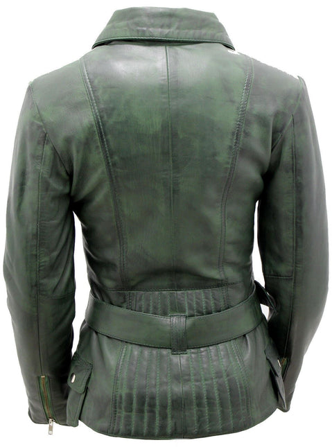 Womens Long Leather Biker Jacket-Quito