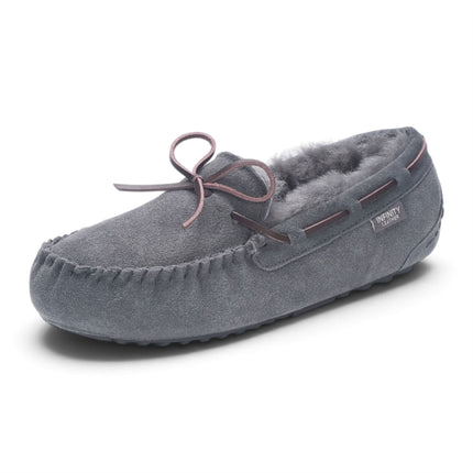 Women's Grey Genuine Sheepskin Moccasin Winter Slippers - Aspen