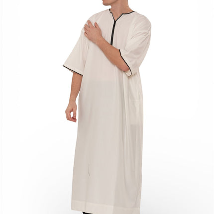 Men's Ramadan Cream White Moroccan Gandoura Thobe Robe Djellaba Eid Jubba- TT-006