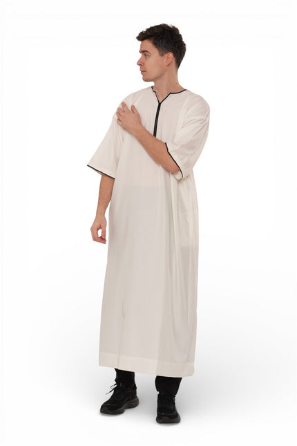Men's Ramadan Cream White Moroccan Gandoura Thobe Robe Djellaba Eid Jubba- TT-006