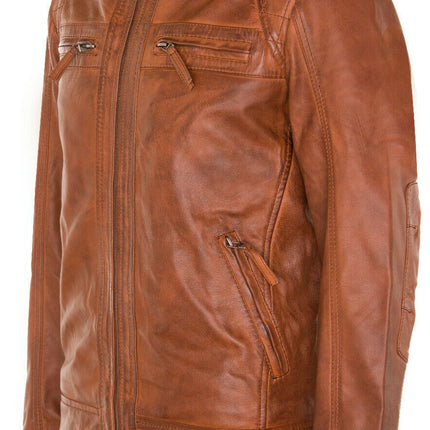 Men's Vintage Leather Quilted Biker Jacket-Monaco