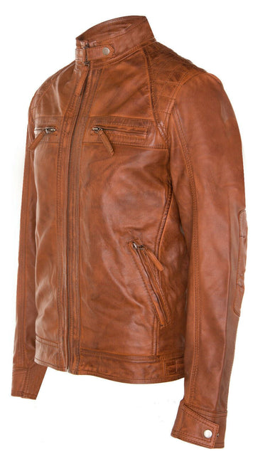 Men's Vintage Leather Quilted Biker Jacket-Monaco
