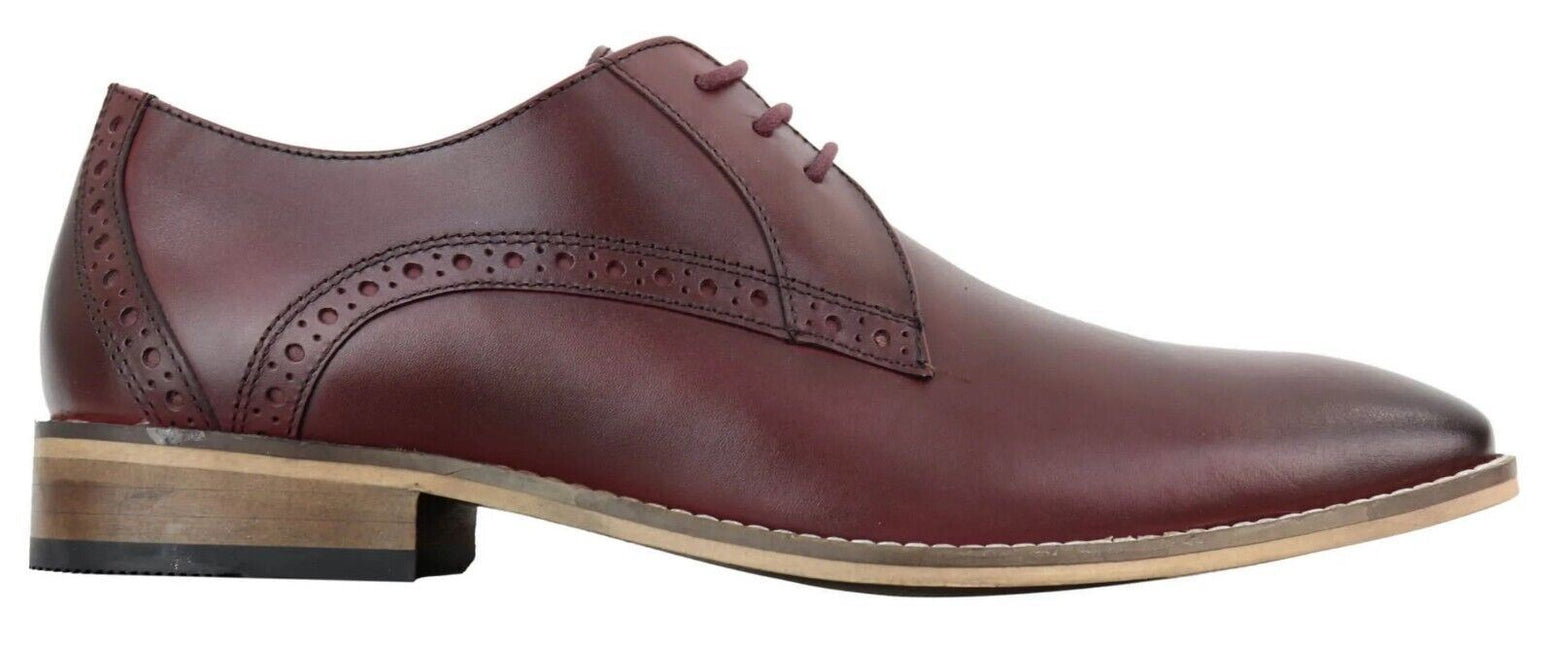Mens Classic Oxford Brogue Derby Shoes In Cherry Leather