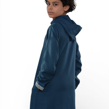 Kids Boys Aqua Blue Eid Hooded Moroccan Thobe Robe Djellaba Ramadan Jubba- K-HM3