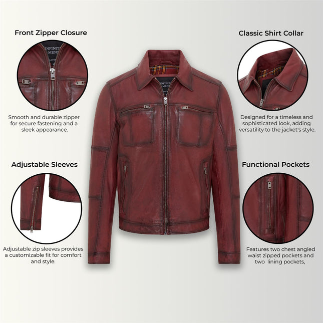 Men's Vintage Classic Short Soft Leather Biker Jacket