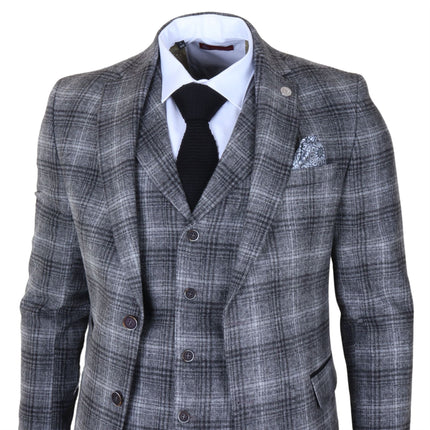 Men's Formal Grey Tweed  3 Piece Check Vintage Gatsby Style Suit