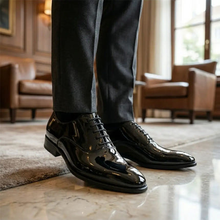 Men's Formal Black Patent PU Leather Oxford Dress Brogue Shoes