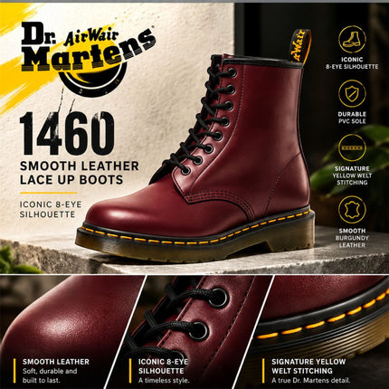Dr Martens 1460 Cherry Red Leather 8-Eye Combat Boots - 11822600