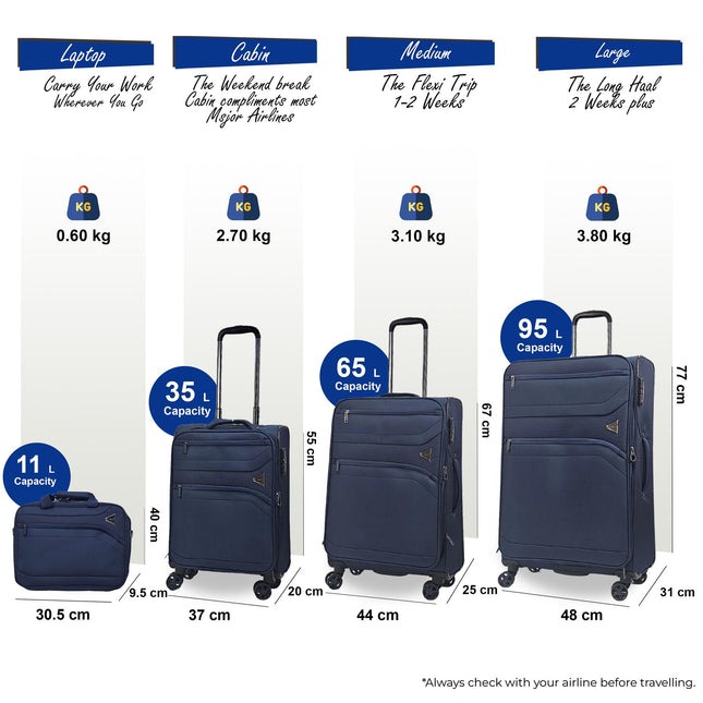 Lightweight Soft  Dual 4 Wheel Luggage Suitcases