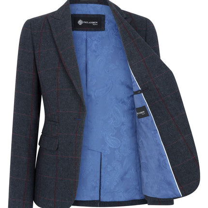 Women's Navy Tweed Tailored Fit Formal Blazer