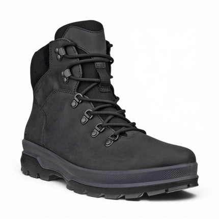 Ecco Men's Black Leather Waterproof Lace-up Hiking Boots - Rugged Track 25
