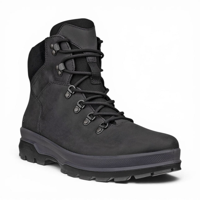 Ecco Men's Black Leather Waterproof Lace-up Hiking Boots - Rugged Track 25