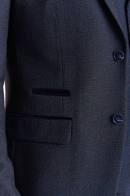 Men's Navy 3 Piece Prince Of Wales Formal Suit