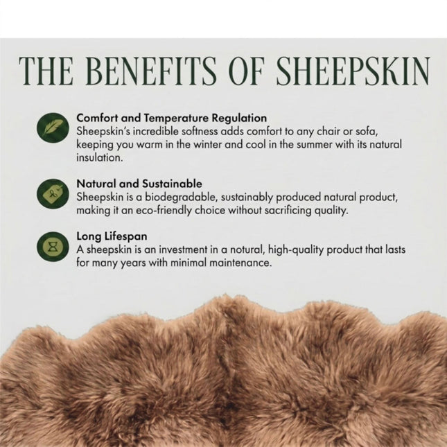 Genuine Toffee Brown Sheepskin Natural Silky Soft Fluffy Real Wool Rug