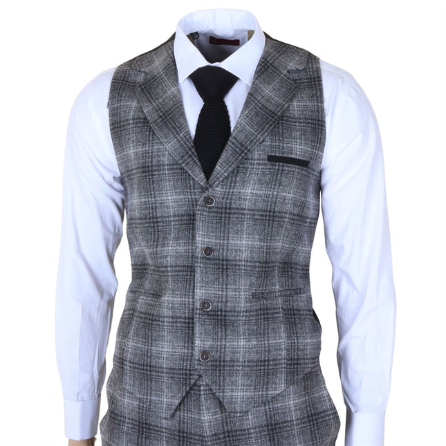 Men's Formal Grey Tweed  3 Piece Check Vintage Gatsby Style Suit