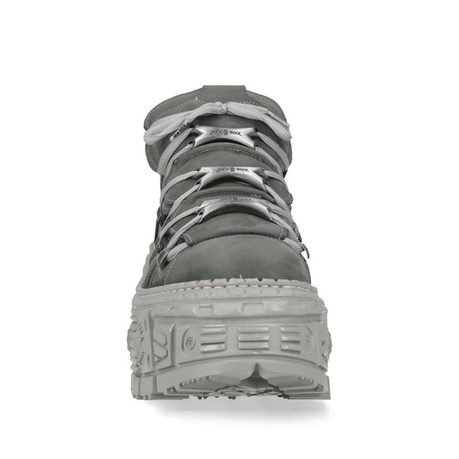 New Rock M-106Wall-C63 Grey Leather Urban Gothic Ankle Boots