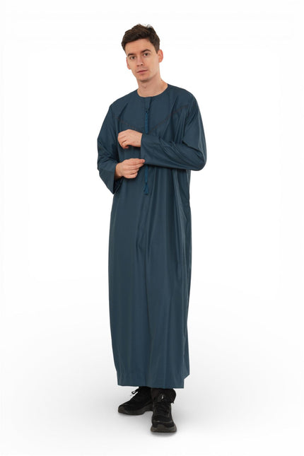Men's Ramadan Eid Blue Moroccan Jubba Robe Djellaba Thobe - TT-008