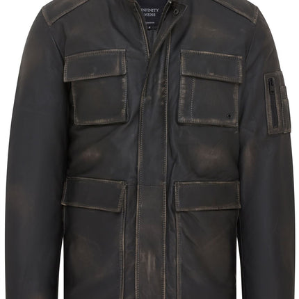Men's Black Vintage Lamb Leather Safari Parka Jacket Coat