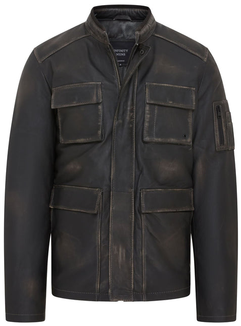 Men's Black Vintage Lamb Leather Safari Parka Jacket Coat