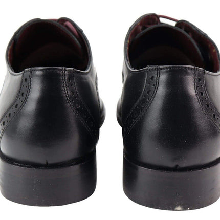Mens Classic Oxford Brogue Derby Shoes In Black Leather