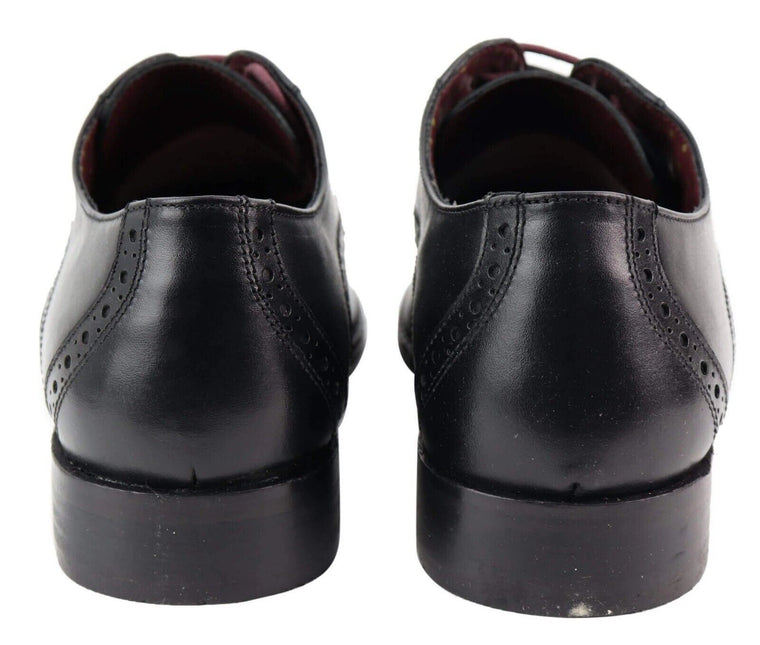 Mens Classic Oxford Brogue Derby Shoes In Black Leather