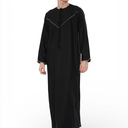Men's Ramadan Black Moroccan Jubba Robe Djellaba Eid Thobe - TT-007