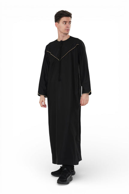 Men's Ramadan Black Moroccan Jubba Robe Djellaba Eid Thobe - TT-007