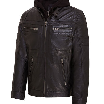 Mens Air Force Hooded Bomber Aviator Real Leather Flight Bomber Jacket