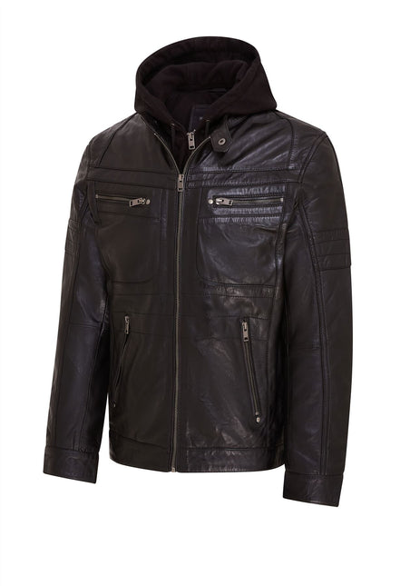 Mens Air Force Hooded Bomber Aviator Real Leather Flight Bomber Jacket