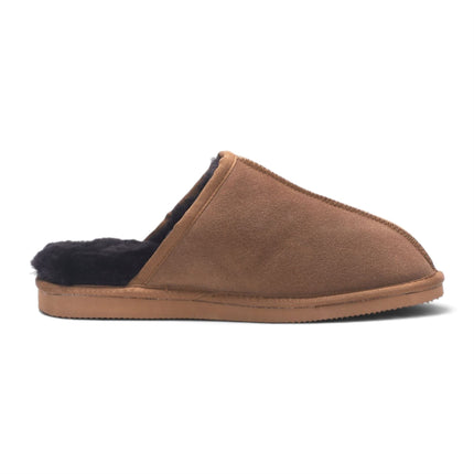 Men's Genuine Sheepskin Tobacco Brown Suede Mule Winter Warm Non-Slip - Highland