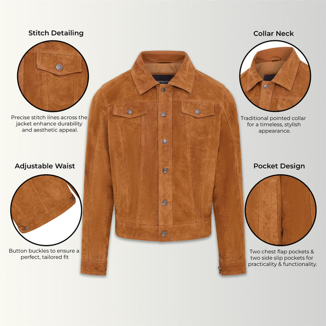 Mens Goat Suede Jeans Jacket Trucker Casual Denim Leather Shirt