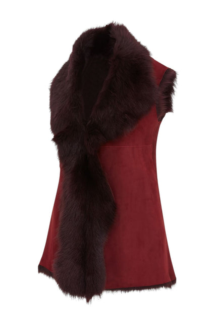 Women's Burgundy Red Toscana Sheepskin Long Gilet-Sorocaba