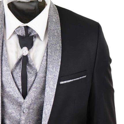 Men's 4 Piece Black Tailored Wedding Suit