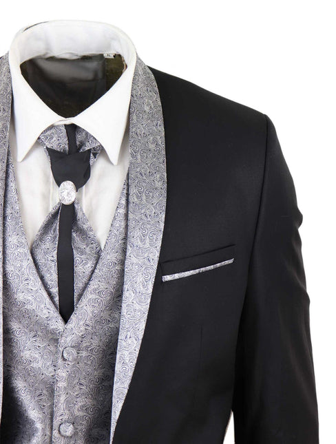 Men's 4 Piece Black Tailored Wedding Suit